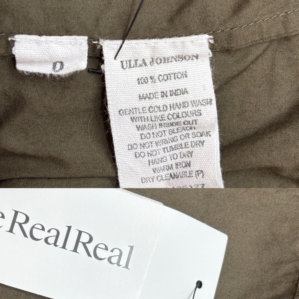 Ulla Johnson Olive Green Cotton Poplin Button Front Pleated Midi Dress Pockets 0 - Picture 8 of 8